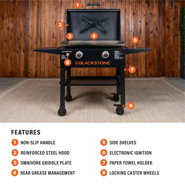 Blackstone 2-Burner 28" Propane Griddle with Hood and Omnivore Griddle Plate - Image 5