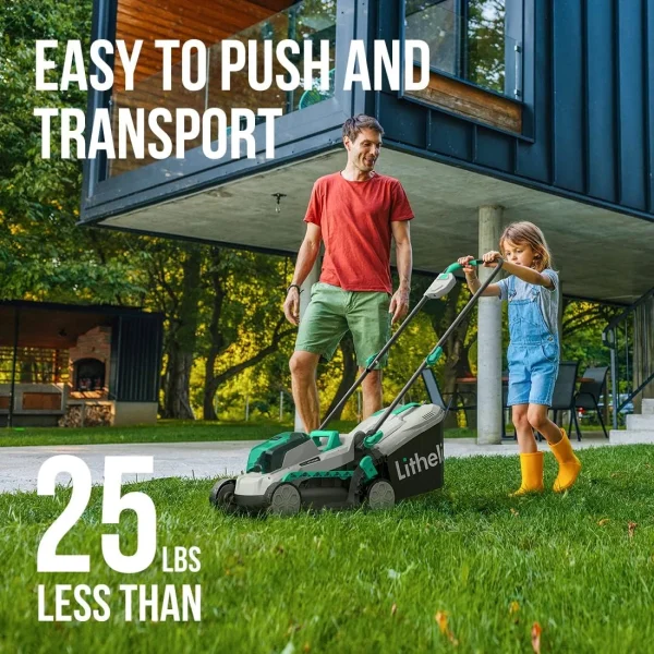 Litheli 20V 13 Cordless Lawn Mower 16.34 in with Brushless Motor + 4.0Ah Battery & Charger 27.3 lb, Manpower driven - Image 7