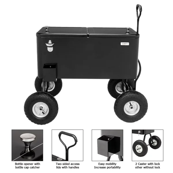 VINGLI 80 Quart Wagon Rolling Cooler Ice Chest, w/Long Handle and 10 Wheels, Portable Beach Patio Party Bar Cold Drink Beverage , Outdoor Park Cart on Wheels - Image 4