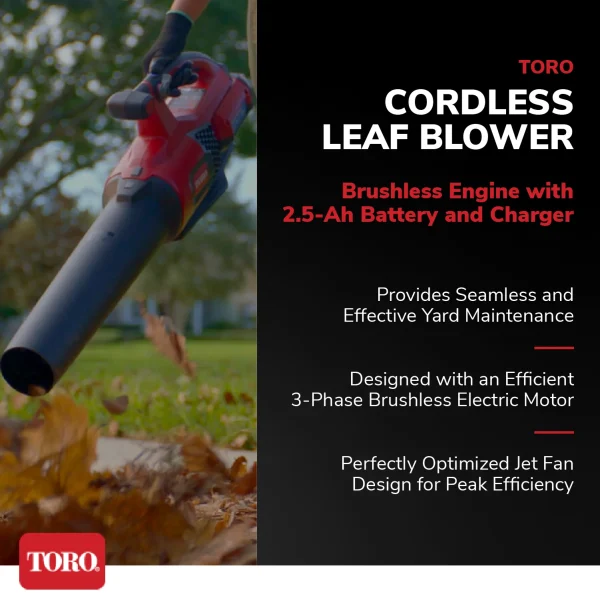 Toro 60 Volt Brushless Cordless Leaf Blower w/ 2 Ah Battery and Charger - Image 2