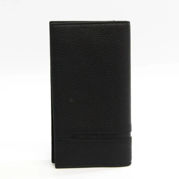 Pre-Owned Bvlgari 36966 Men's Leather Long Wallet (bi-fold) Black (Good)
