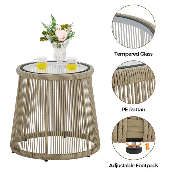 Yaheetech 3-Piece Outdoor Metal Frame Wicker Bistro Set, Tan/Cream - Image 11