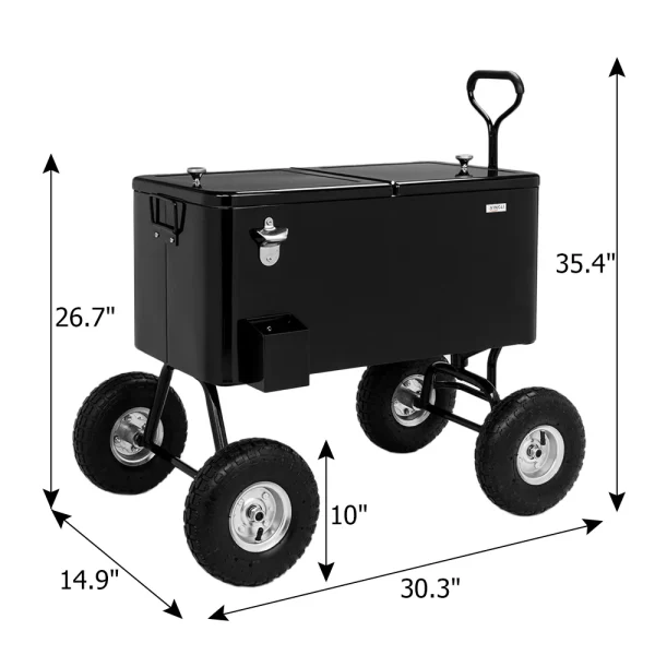 VINGLI 80 Quart Wagon Rolling Cooler Ice Chest, w/Long Handle and 10 Wheels, Portable Beach Patio Party Bar Cold Drink Beverage , Outdoor Park Cart on Wheels - Image 6