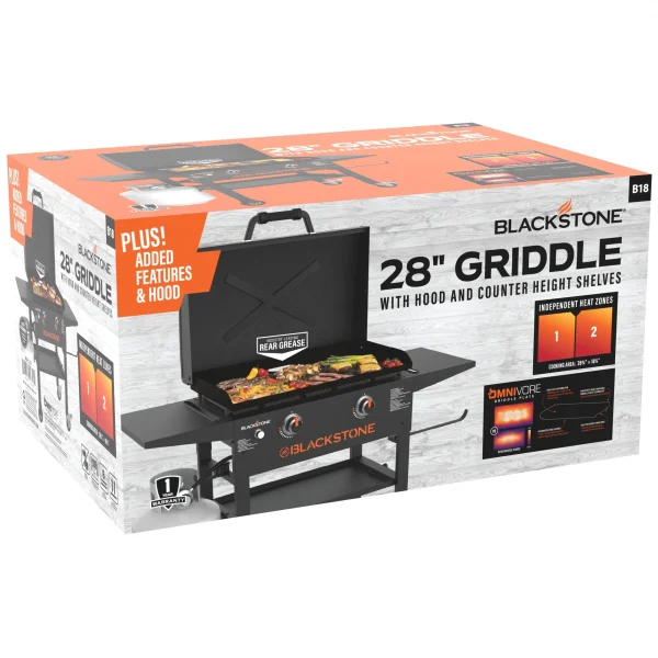Blackstone 2-Burner 28" Propane Griddle with Hood and Omnivore Griddle Plate - Image 3