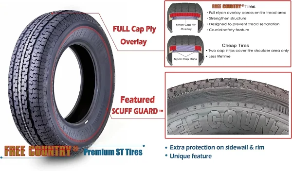 Free Country Heavy Duty Trailer Tires ST 205/75R14 8PR Load Range D Radial w/Side Scuff Guard, Set of 2 - Image 2