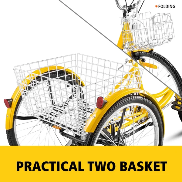 VEVOR 24Adult Tricycle 7-Speed Three Wheel Bike Cruise Bike ,Seat Adjustable Trike with Bell, Brake System and Basket Cruiser Bicycles Size for Shopping - Image 2