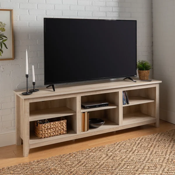 Woven Paths Open Storage TV Stand for TVs up to 80, Espresso - Image 6