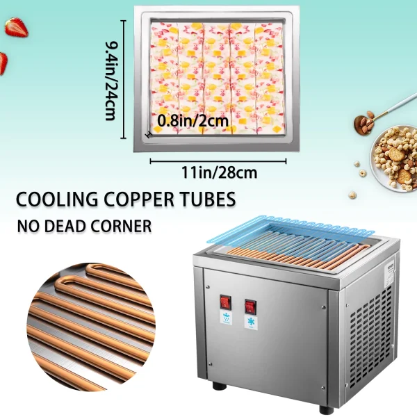 VEVOR Fried Ice Cream Roll Machine Single Pan Commercial Ice Roll Maker Stainless Steel Fried Ice Cream Roll Maker Square Fried Ice Cream Pan Fried Yogurt Cream Machine for Bars, Cafes, Dessert Shops - Image 3