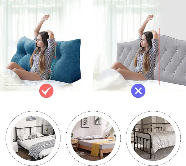 U-SHARE Ergonomics Headboard Pillow for California King Size Bed, Multifunctional Upholstered Headboard Pillows, Triangular Long Wedge Pillow for Wall No Need to Assembly Yellow - Image 2