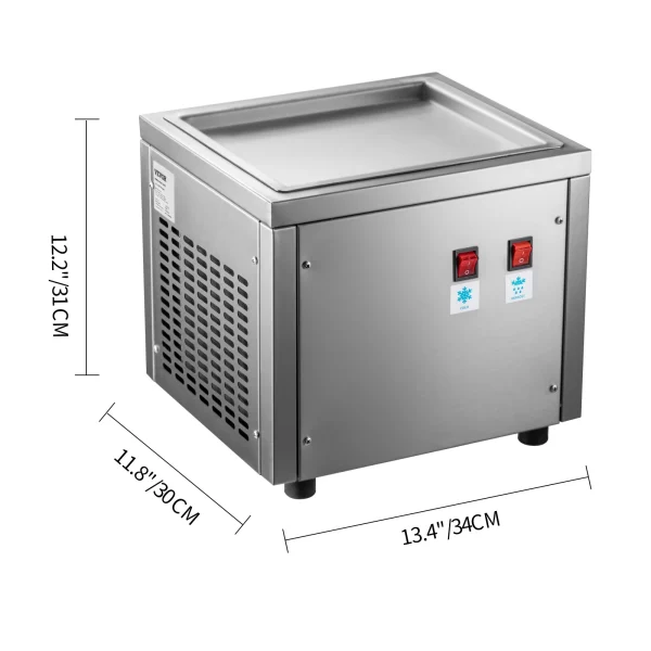 VEVOR Fried Ice Cream Roll Machine Single Pan Commercial Ice Roll Maker Stainless Steel Fried Ice Cream Roll Maker Square Fried Ice Cream Pan Fried Yogurt Cream Machine for Bars, Cafes, Dessert Shops - Image 2