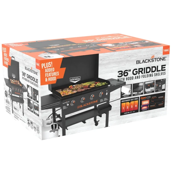 Blackstone Original 4-Burner 36" Propane Griddle with Hood and Omnivore Griddle Plate - Image 3