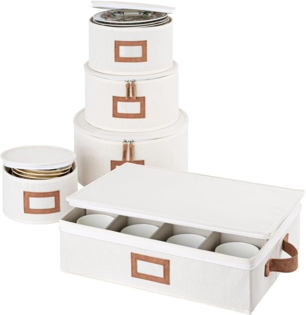 StorageWorks Hard Shell China Storage Boxes for Dishes, Plates and Mugs