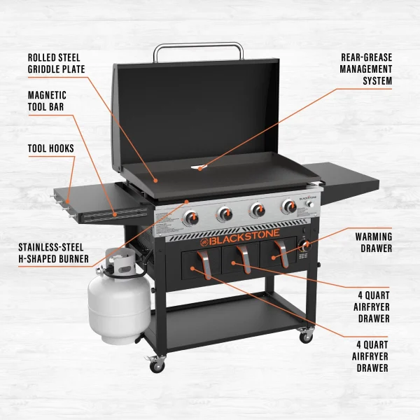 Blackstone 4-Burner 36 Propane Griddle with Air Fryer and Hood - Image 5