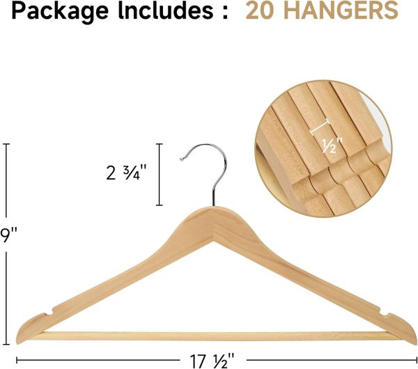 StorageWorks Wood Coat Hanger for Coats, Shirts, Jackets, Pants - Image 2