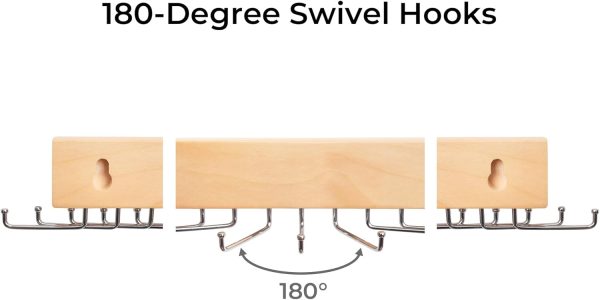 StorageWorks Tie Rack with Hooks, Wall-Mounted Wooden Hangers - Image 6