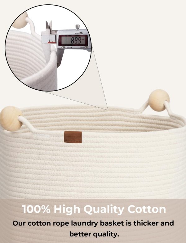 StorageWorks 58L Cotton Rope Laundry Basket with Wooden Beads Handles - Image 4