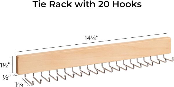 StorageWorks Tie Rack with Hooks, Wall-Mounted Wooden Hangers - Image 2