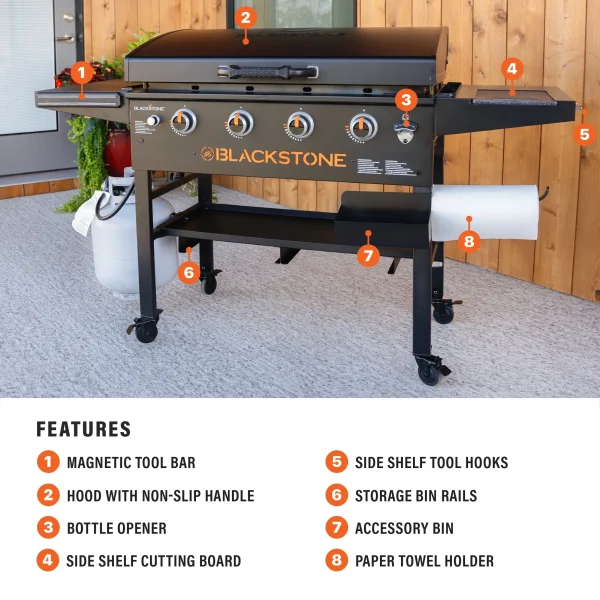 Blackstone Original 4-Burner 36" Propane Griddle with Hood and Omnivore Griddle Plate - Image 5
