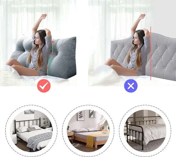 U-SHARE Ergonomics Headboard Pillow for California King Size Bed, Multifunctional Upholstered Headboard Pillows, Triangular Long Wedge Pillow for Wall No Need to Assembly Yellow - Image 9