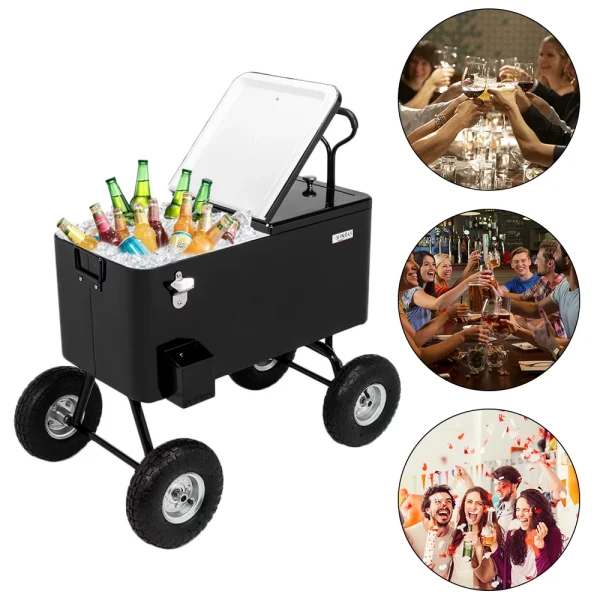 VINGLI 80 Quart Wagon Rolling Cooler Ice Chest, w/Long Handle and 10 Wheels, Portable Beach Patio Party Bar Cold Drink Beverage , Outdoor Park Cart on Wheels - Image 7