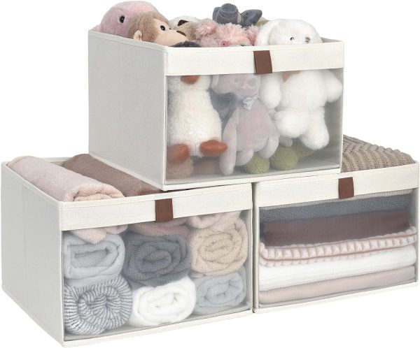 StorageWorks Closet Storage Bins with Clear Window and Handles, 3 Pack