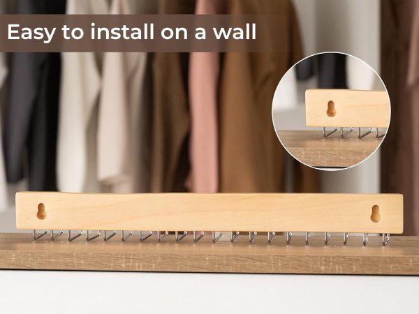 StorageWorks Tie Rack with Hooks, Wall-Mounted Wooden Hangers - Image 3