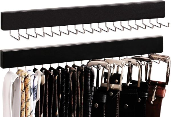 StorageWorks Tie Rack with Hooks, Wall-Mounted Wooden Hangers - Image 7