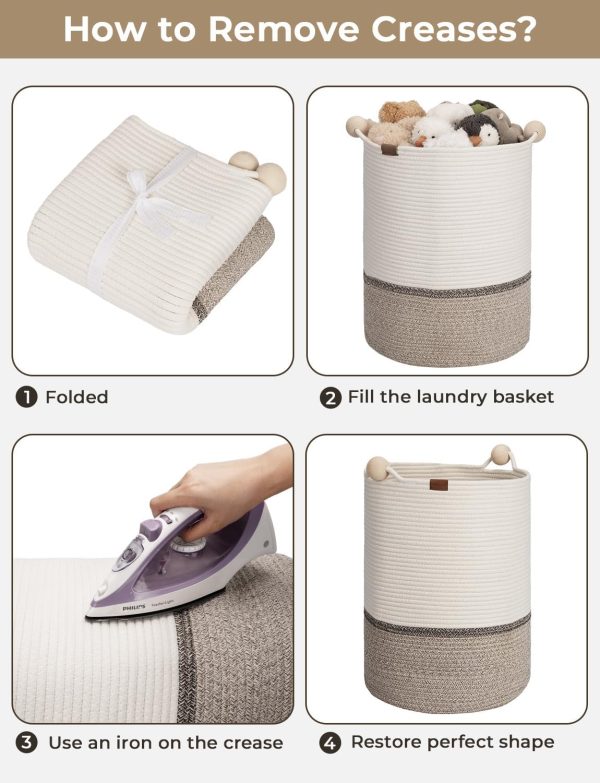 StorageWorks 58L Cotton Rope Laundry Basket with Wooden Beads Handles - Image 6