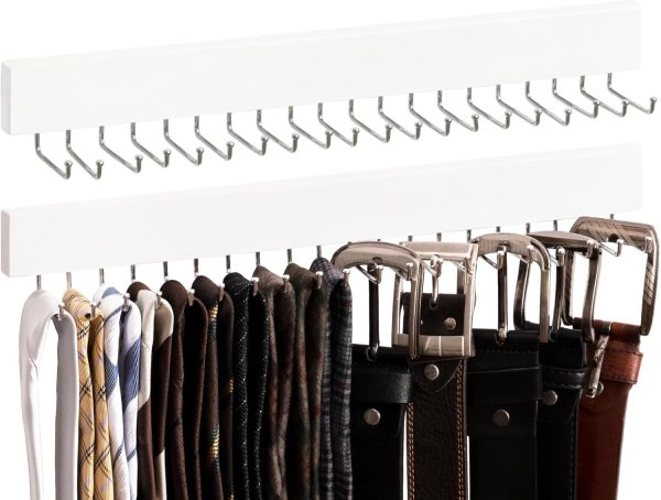 StorageWorks Tie Rack with Hooks, Wall-Mounted Wooden Hangers - Image 11