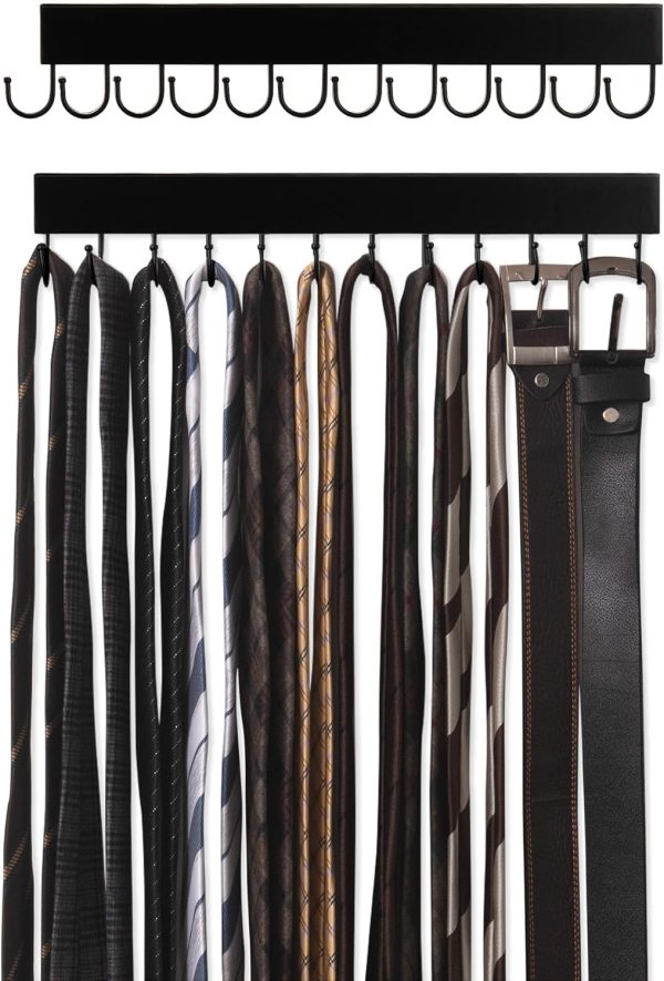 StorageWorks Tie Rack with Hooks, Wall-Mounted Wooden Hangers - Image 9