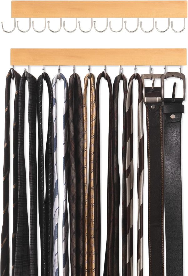 StorageWorks Tie Rack with Hooks, Wall-Mounted Wooden Hangers - Image 8