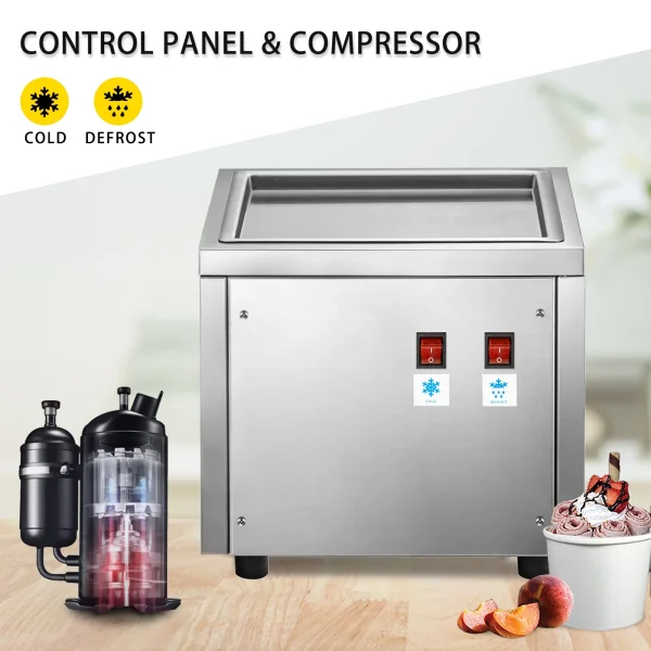 VEVOR Fried Ice Cream Roll Machine Single Pan Commercial Ice Roll Maker Stainless Steel Fried Ice Cream Roll Maker Square Fried Ice Cream Pan Fried Yogurt Cream Machine for Bars, Cafes, Dessert Shops - Image 5
