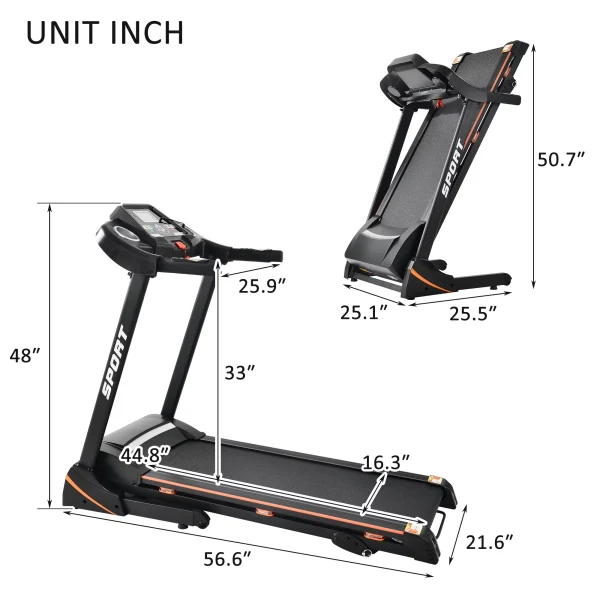 JT 3.5HP Folding Electric Treadmill With Incline Medium Running Machine ,330lb Folding Treadmill Electric Motorized Power 14.8KM/H ,Grade III adjustable - Image 7