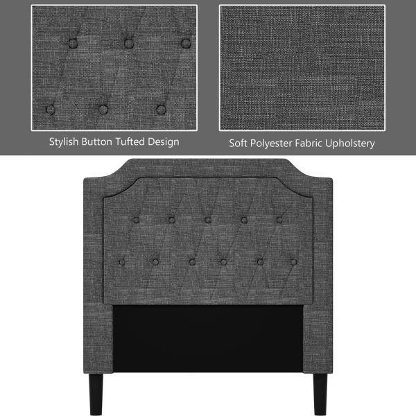 Costway Twin Upholstered Platform Bed Frame Linen Headboard Mattress Foundation, Grey - Image 8