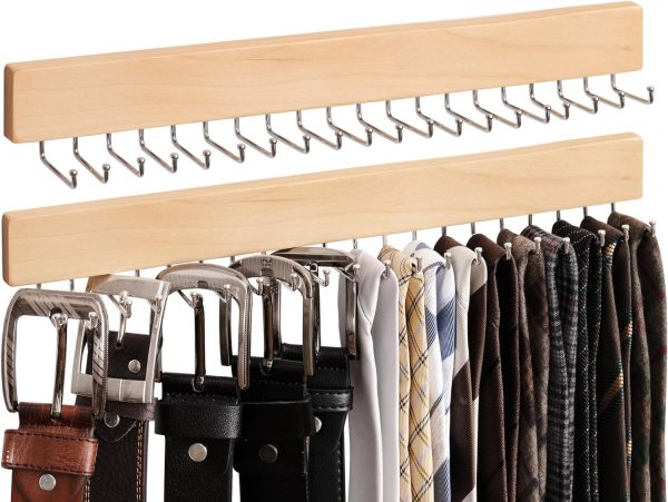 StorageWorks Tie Rack with Hooks, Wall-Mounted Wooden Hangers - Image 12