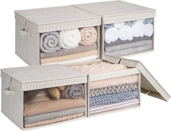 StorageWorks Decorative Closet Basket with Lid and Clear Window, 4-Pack