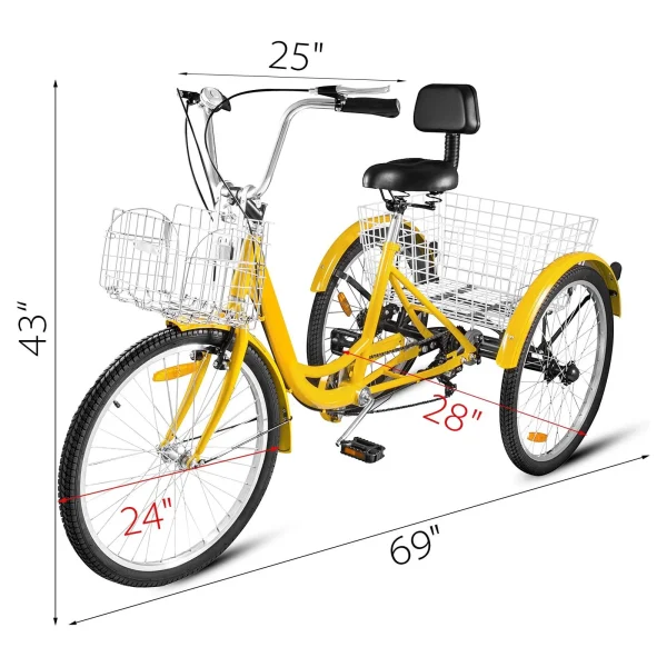 VEVOR 24Adult Tricycle 7-Speed Three Wheel Bike Cruise Bike ,Seat Adjustable Trike with Bell, Brake System and Basket Cruiser Bicycles Size for Shopping - Image 6
