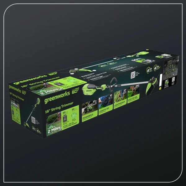 Greenworks 60V 16" Front Mount String Trimmer + 2.5Ah Battery & 3A Charger 2134302 - Image 3