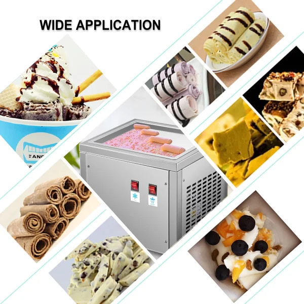 VEVOR Fried Ice Cream Roll Machine Single Pan Commercial Ice Roll Maker Stainless Steel Fried Ice Cream Roll Maker Square Fried Ice Cream Pan Fried Yogurt Cream Machine for Bars, Cafes, Dessert Shops - Image 8