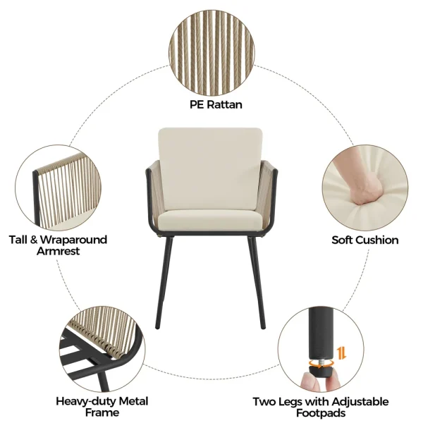 Yaheetech 3-Piece Outdoor Metal Frame Wicker Bistro Set, Tan/Cream - Image 9