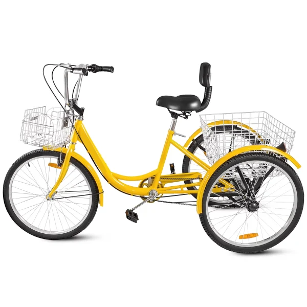 VEVOR 24Adult Tricycle 7-Speed Three Wheel Bike Cruise Bike ,Seat Adjustable Trike with Bell, Brake System and Basket Cruiser Bicycles Size for Shopping - Image 8