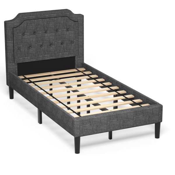 Costway Twin Upholstered Platform Bed Frame Linen Headboard Mattress Foundation, Grey