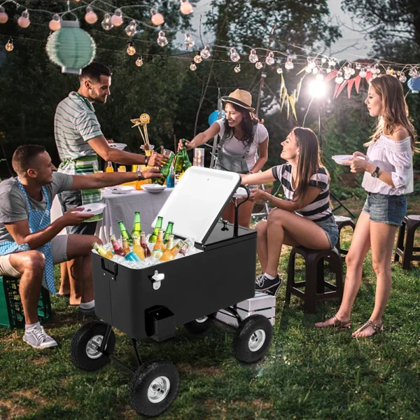 VINGLI 80 Quart Wagon Rolling Cooler Ice Chest, w/Long Handle and 10 Wheels, Portable Beach Patio Party Bar Cold Drink Beverage , Outdoor Park Cart on Wheels - Image 2