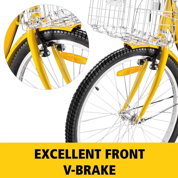 VEVOR 24Adult Tricycle 7-Speed Three Wheel Bike Cruise Bike ,Seat Adjustable Trike with Bell, Brake System and Basket Cruiser Bicycles Size for Shopping - Image 4