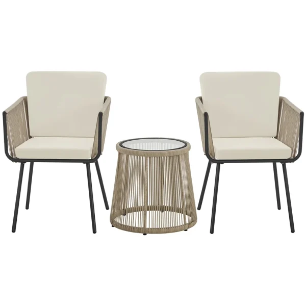 Yaheetech 3-Piece Outdoor Metal Frame Wicker Bistro Set, Tan/Cream - Image 12