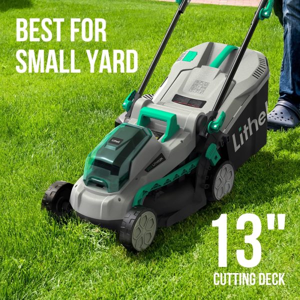 Litheli 20V 13 Cordless Lawn Mower 16.34 in with Brushless Motor + 4.0Ah Battery & Charger 27.3 lb, Manpower driven - Image 5