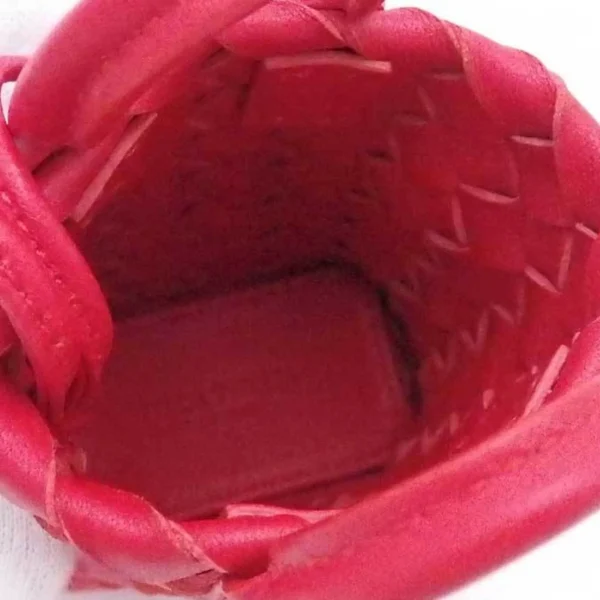 Pre-Owned Bottega Veneta BOTTEGAVENETA Charm Key Ring Case Intrecciato Leather/Metal Red x Silver Unisex (Good) - Image 4