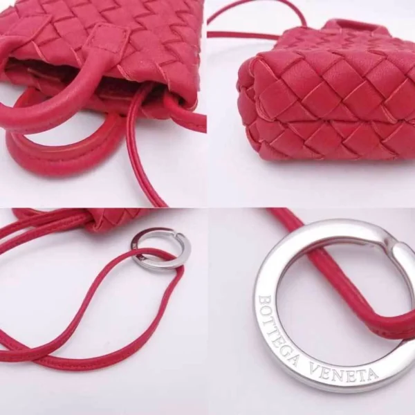 Pre-Owned Bottega Veneta BOTTEGAVENETA Charm Key Ring Case Intrecciato Leather/Metal Red x Silver Unisex (Good) - Image 5