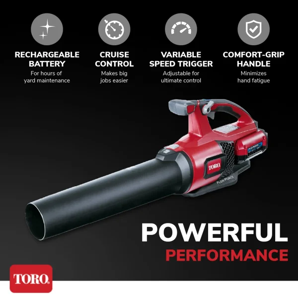 Toro 60 Volt Brushless Cordless Leaf Blower w/ 2 Ah Battery and Charger - Image 5