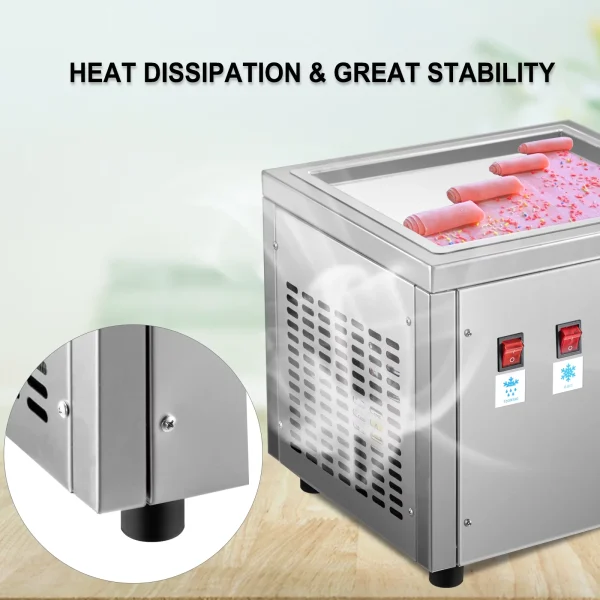 VEVOR Fried Ice Cream Roll Machine Single Pan Commercial Ice Roll Maker Stainless Steel Fried Ice Cream Roll Maker Square Fried Ice Cream Pan Fried Yogurt Cream Machine for Bars, Cafes, Dessert Shops - Image 7